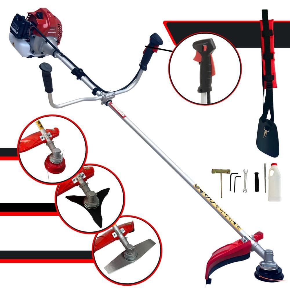 Roçadeira Completa Kawashima BCJ620-L À Gasolina 2 Tempos 3HP de Potência 62cc 10.000rpm Com Carretel de Nylon + Faca 2 Pontas + Faca 3 Pontas 255mm