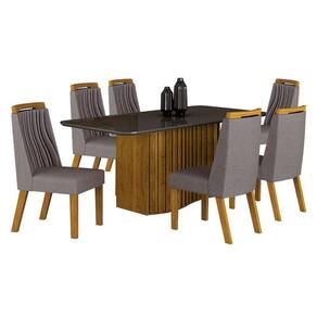 Mesa de Jantar Siena 180x90cm Freijó grafite com 6 Cadeiras Freijó Linho Cinza – Leifer Móveis