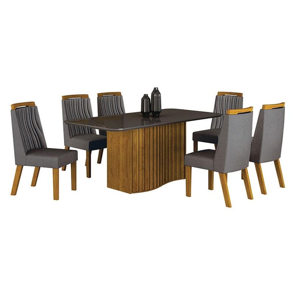 Mesa de Jantar Siena 180x90cm Freijó grafite com 6 Cadeiras Freijó Joli grafite – Leifer Móveis