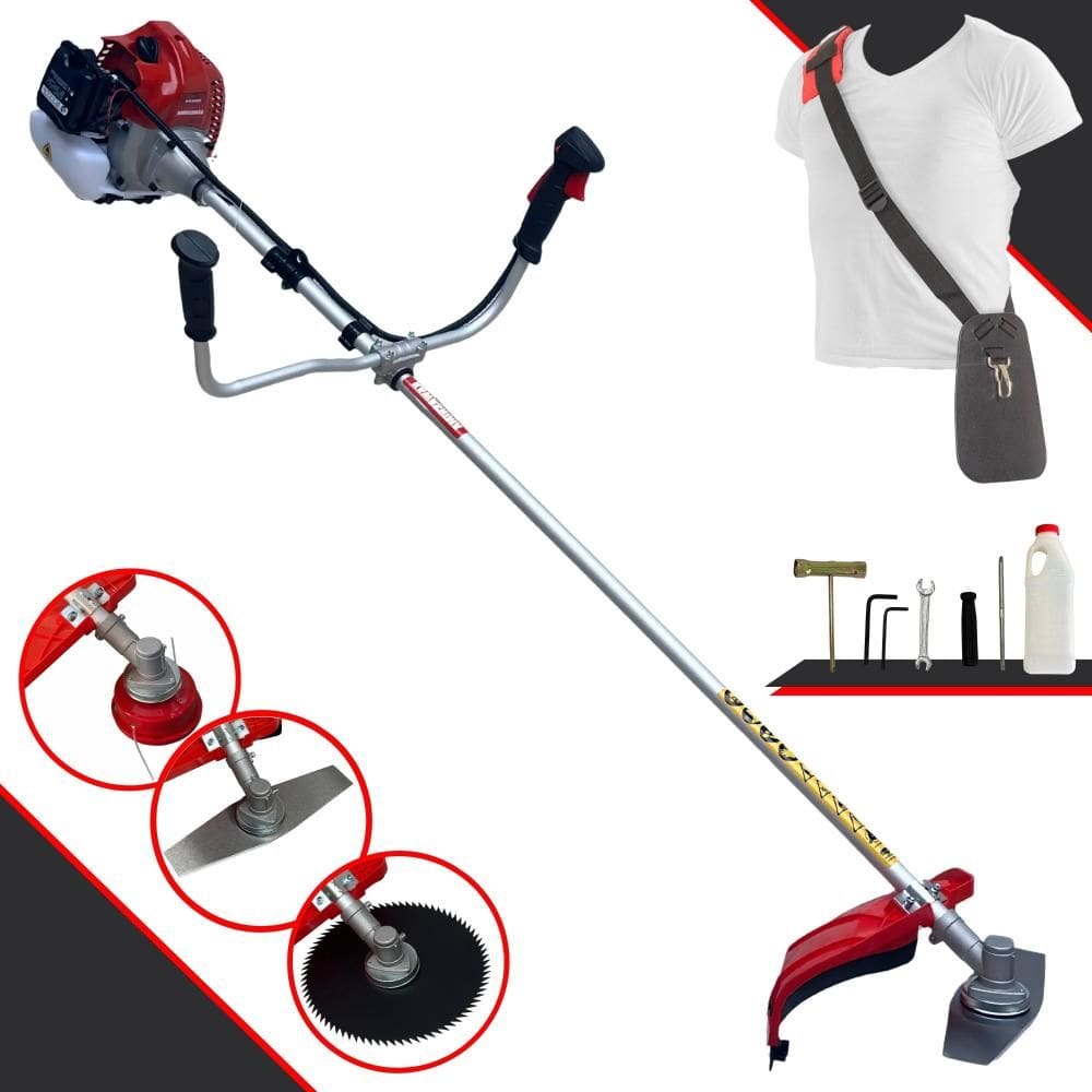 Roçadeira Profissional À Gasolina Kawashima BCJ620-L 62cc 2T 3HP Alta Rotação Com 3 Opções de Corte Carretel Nylon + Faca 2 Pontas + Faca 80 Dentes