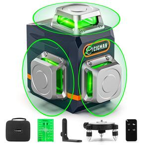 Nível de laser CIGMAN, linha cruzada verde 3D com nivelamento automático de 3x360°