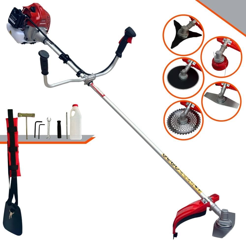 Roçadeira Robusta À Gasolina Kawashima BCJ620L 3HP 62cc 10.000rpm Com Carretel + Lâminas Facão e 3 Pontas + Discos Circulares 40 Dentes e 80 Dentes