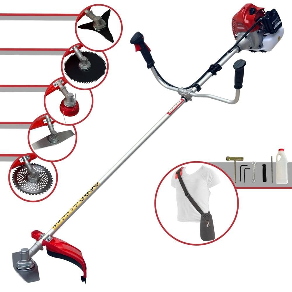Máquina de Cortar Grama Kawashima BCJ620-L À Gasolina 2T 62cc 3HP 10.000rpm Roçadeira Profissional Completa Multifuncional Com 5 Opções de Cortes