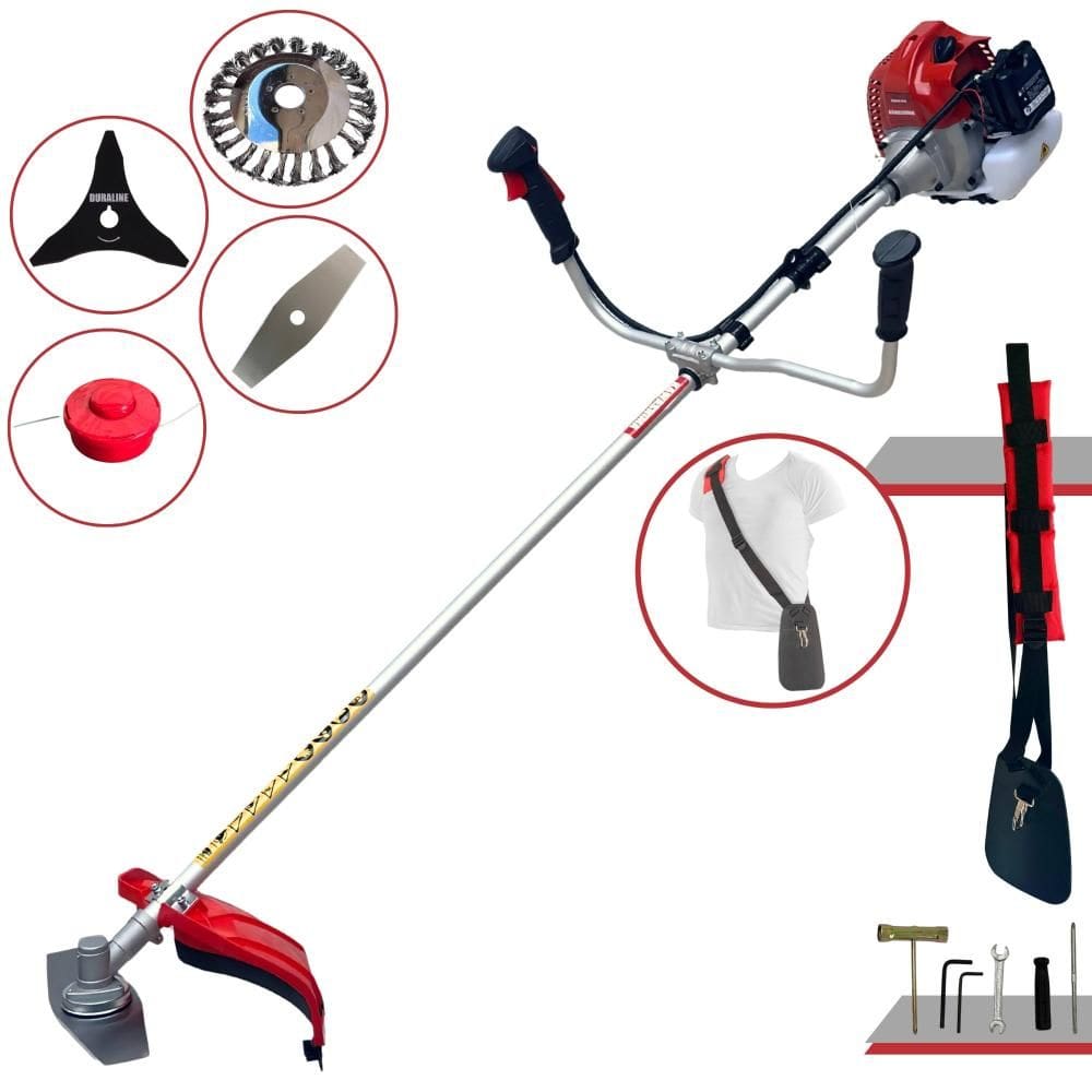 Roçadeira À Gasolina Kawashima BCJ620-L 62cc 3HP Alta Performance Com 4 Opções de Corte Com Carretel + Faca 2 Pontas + Faca 3 Pontas + Escova de Aço