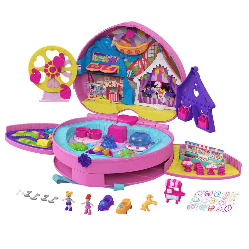 Playset Polly 2 em 1 de viagem com 2 microbonecas e carrinho