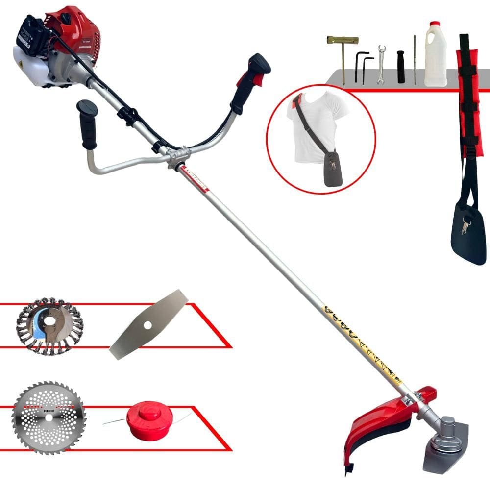 Máquina de Cortar Grama Kawashima BCJ620-L 62cc 3HP Roçadeira Completa Com Faca 2 Pontas, Faca 40 Dentes + Carretel Nylon + Escova de Aço 24 Cerdas