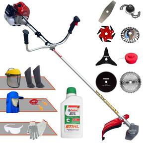 Podador Kawashima BCJ620L 62cc Com Carretel + Facas 2 Pontas, 3 Pontas, 6 Pontas, 40 Dentes, 80 Dentes, Trimmer e Escova de Aço + EPI + ÓLEO STIHL 2T