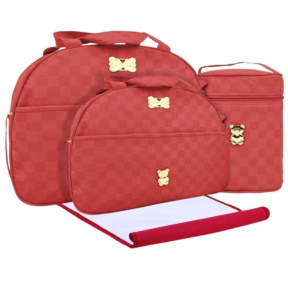 Kit Bolsas Maternidade Xadrez Baby Exclusive Gold Vermelho