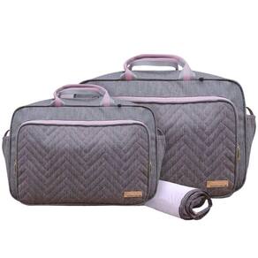 Kit Bolsas Maternidade Bebê Classic Premium Cinza E Rosa