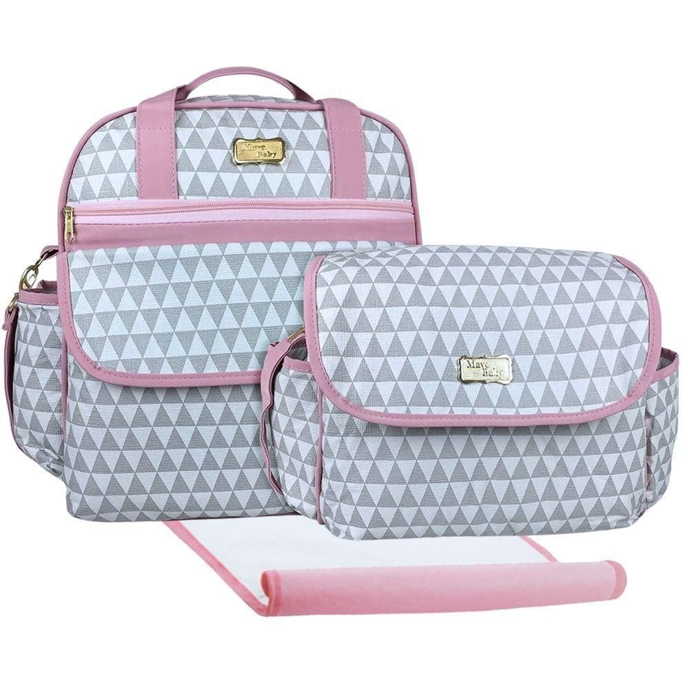 Kit Mochila E Bolsas Maternidade Prima Baby Cinza E Rosa