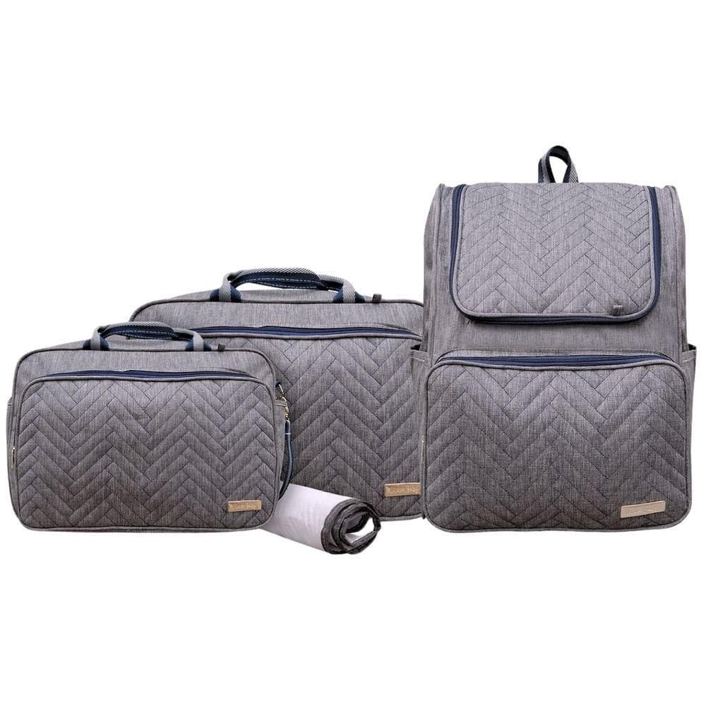 Kit Bolsas E Mochila Maternidade Baby Classic Premium Cinza E Marinho