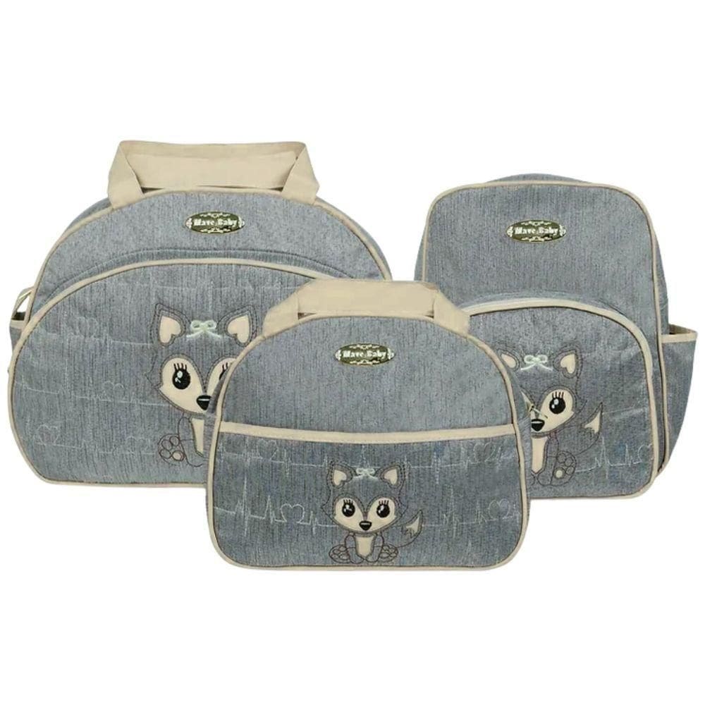 Kit Bolsas Maternidade Raposinha Baby Style Cinza E Bege