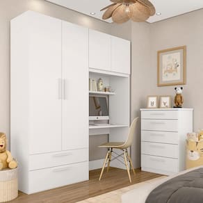 Conjunto Modulado Infantil Joy Com Escrivaninha E Cômoda Branco - M.a