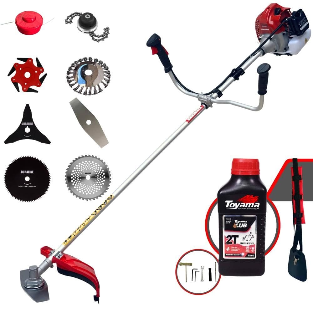 Roçadeira Completa À Gasolina Kawashima BCJ620L 62cc 3HP Alta Rotação Ideal Para Todos os Tipos de Trabalhos Com 8 Opções de Cortes + ÓLEO TOYAMA 2T
