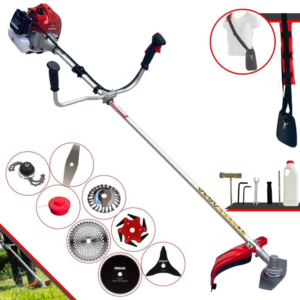 Roçadeira Profissional Completa Kawashima BCJ620L À Gasolina 2T 62cc 3HP de Potência Alta Rotação Com Carretel de Nylon + Kit 7 Opções de Cortes