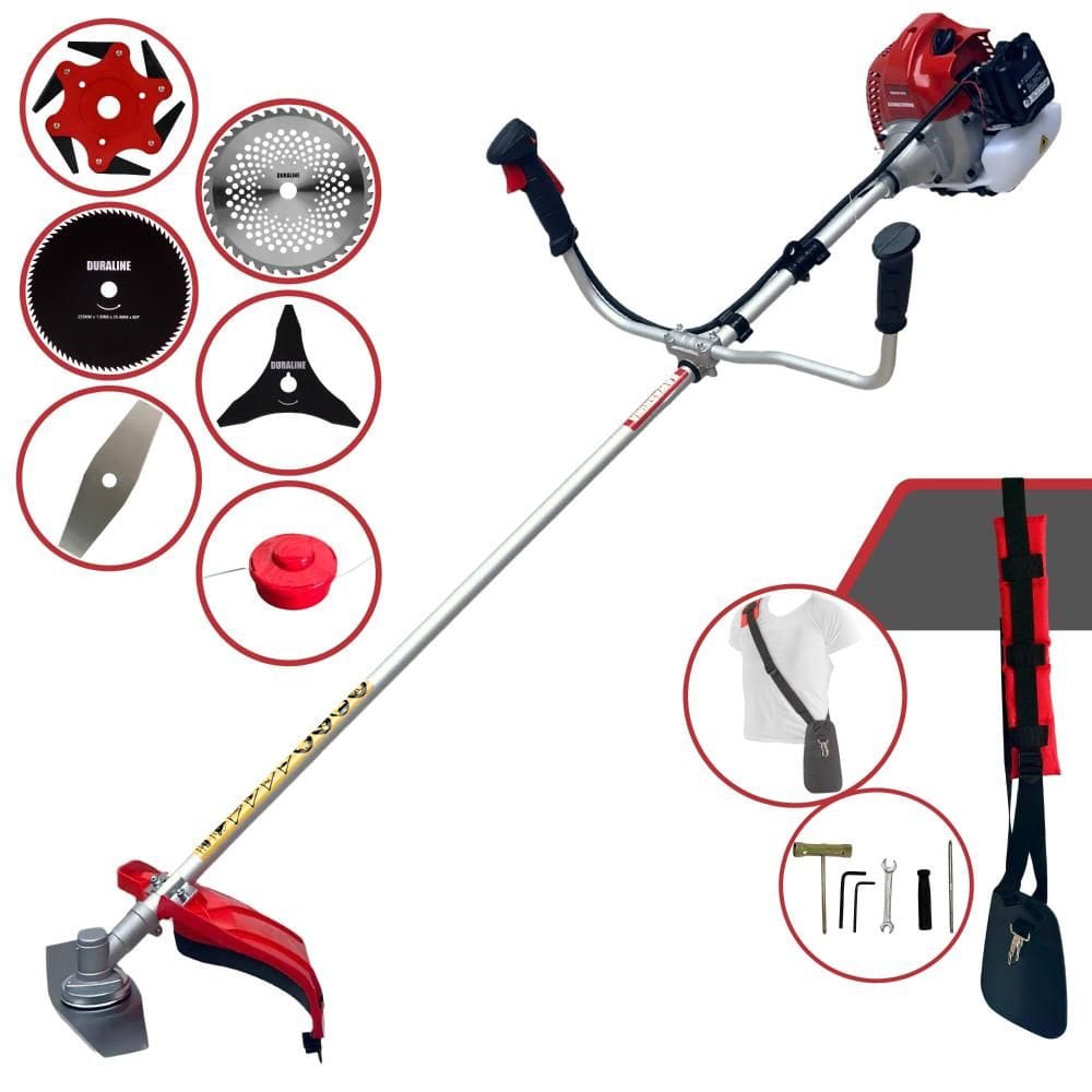 Roçadeira Kawashima BCJ620L À Gasolina 3HP 62cc Com Carretel + Faca 2 Pontas + Faca 3 Pontas + Faca 6 Pontas + Faca 40 Dentes Vídea + Faca 80 Dentes