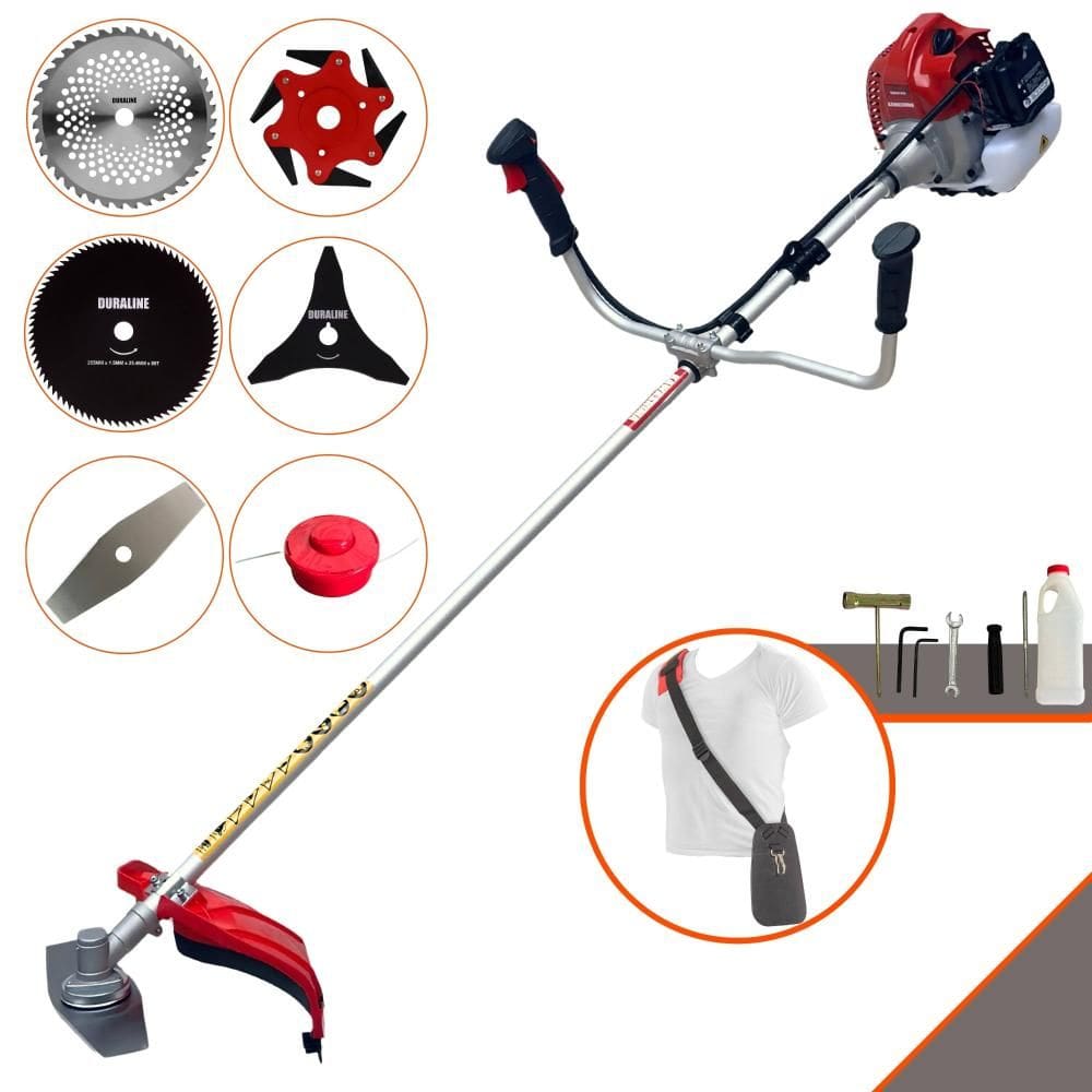 Roçadeira À Gasolina Kawashima BCJ620L 62cc 2T 3HP Com Carretel + Faca 2 Pontas + Faca 3 Pontas + Faca 6 Pontas + Faca 40 Dentes + Faca 80 Dentes