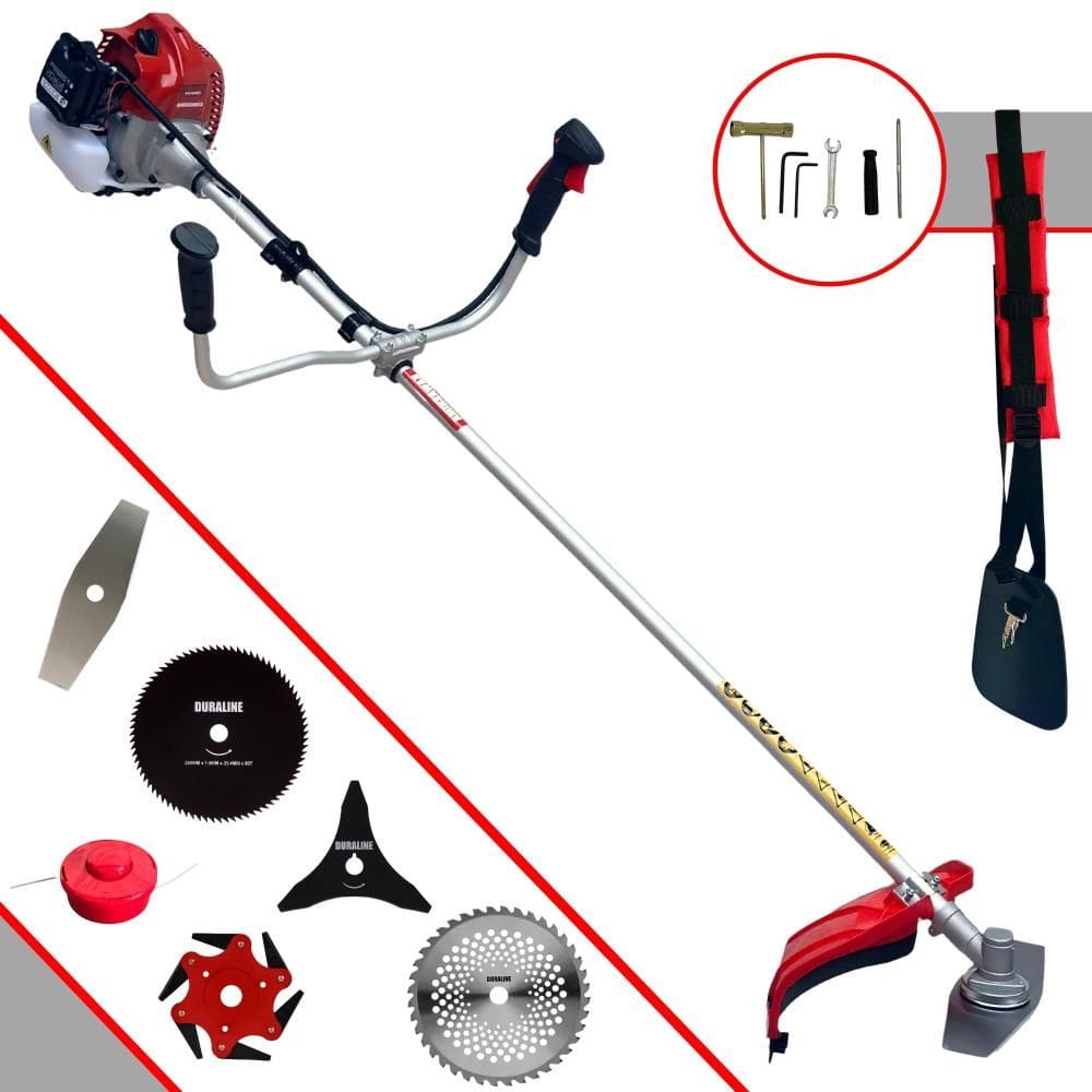 Roçadeira Kawashima BCJ620L À Gasolina 62cc 3HP 6 Em 1 Com Carretel, Faca 2 Pontas + Faca 3 Pontas + Faca 6 Pontas + Faca 40 Dentes + Faca 80 Dentes
