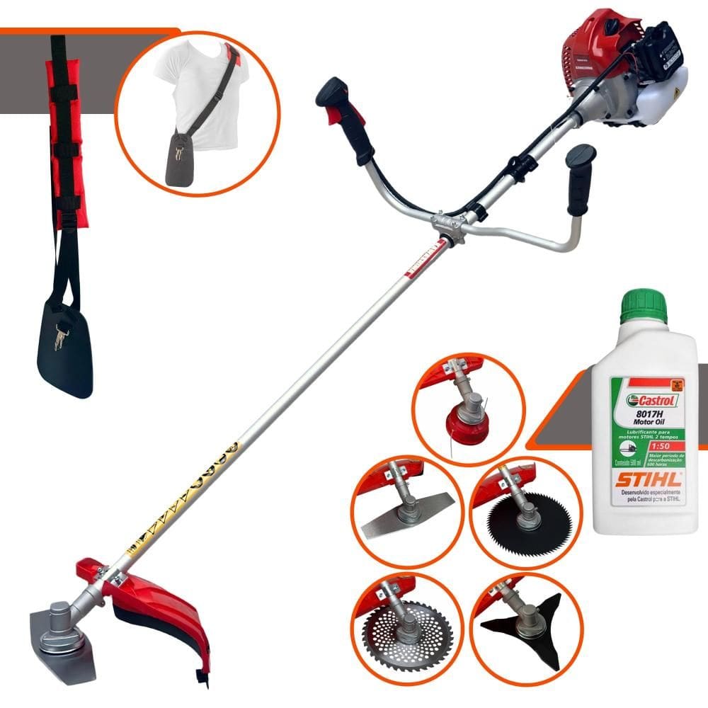 Roçadeira Multifuncional Kawashima BCJ620L À Gasolina 62cc 3HP 10.000rpm Completa 5 Em 1 Com Carretel + Kit 4 Lâminas de Corte + ÓLEO STIHL 2 Tempos
