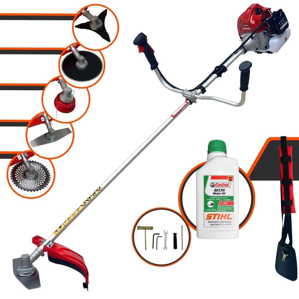 Roçadeira Máquina de Corta Grama Kawashima BCJ620L À Gasolina 62cc 3HP 10.000rpm Multifuncional Completa Com 5 Opções de Cortes + ÓLEO STIHL 2 Tempos