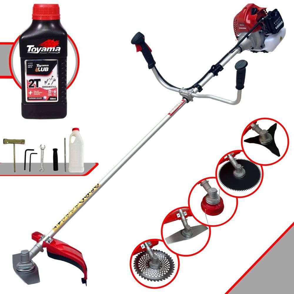 Roçadeira Completa À Gasolina Kawashima BCJ620L 62cc 3HP Alta Rotação Ideal Para Todos os Tipos de Trabalhos Com 8 Opções de Cortes + ÓLEO TOYAMA 2T