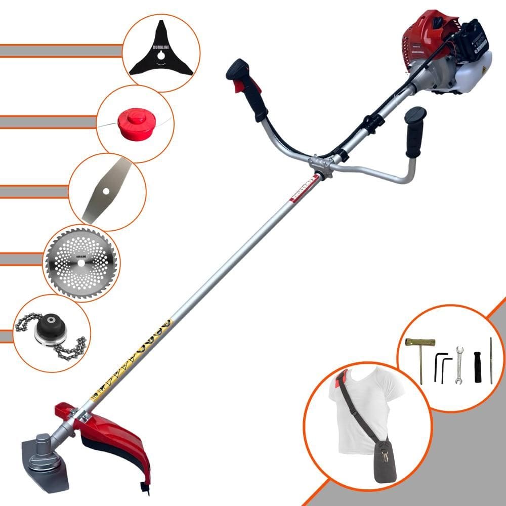 Máquina de Cortar Grama Profissional À Gasolina Kawashima BCJ620L 2 Tempos 62cc 3HP 10.000rpm Roçadeira Completa Multifunções Com 5 Opções de Cortes