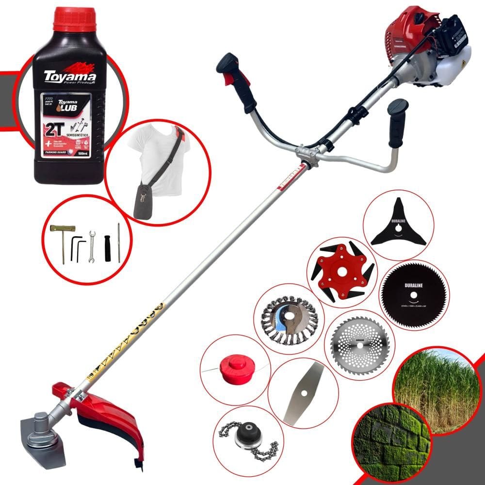 Roçadeira Profissional À Gasolina Kawashima BCJ620L 62cc 3HP de Potência 10.000rpm Alta Performance Completa Com 8 Opções de Cortes + ÓLEO TOYAMA 2T