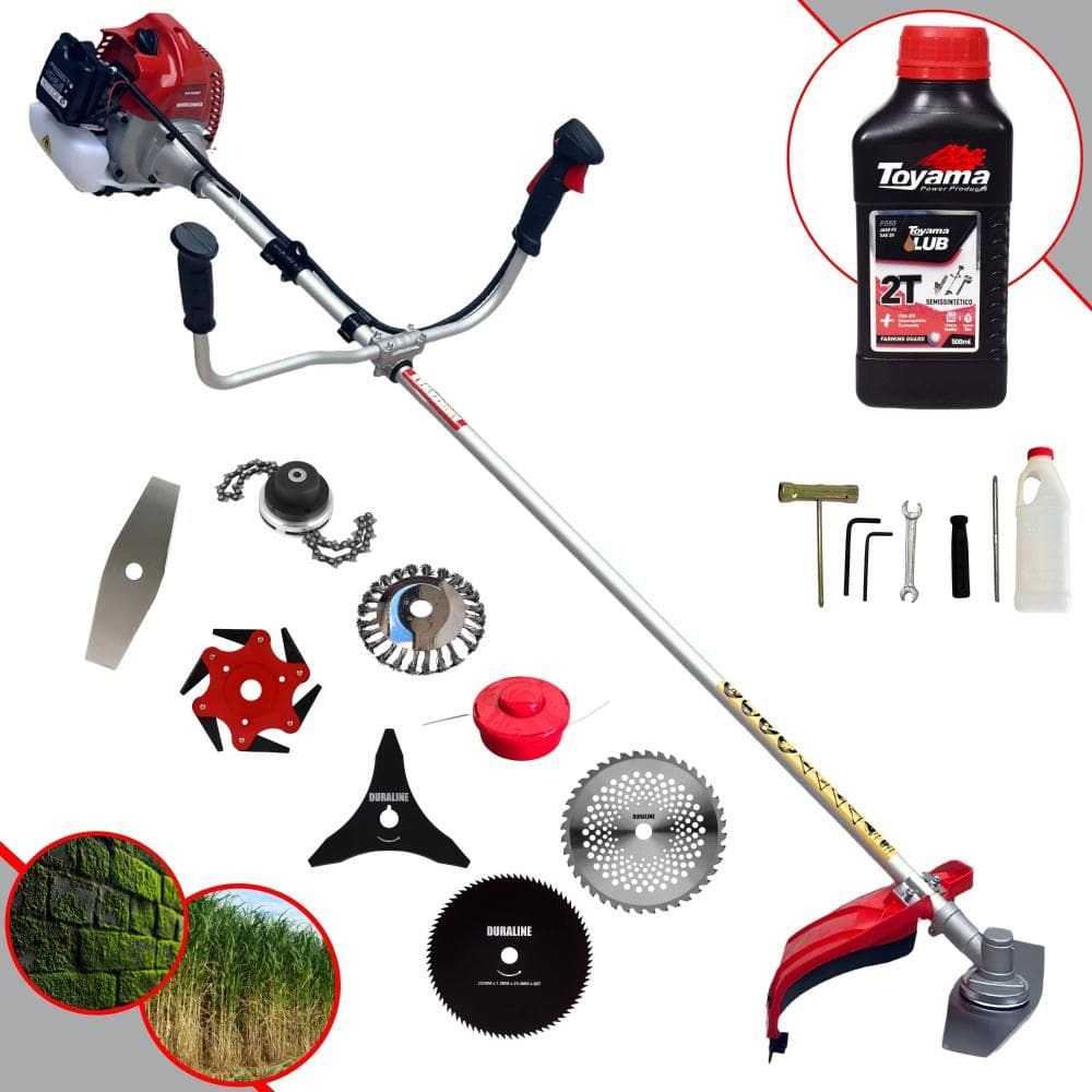 Roçadeira Completa À Gasolina Kawashima BCJ620L Motor 2 Tempos 62cc 3HP Alta Performance Com Carretel Nylon + Kit 7 Opções de Corte + ÓLEO TOYAMA 2T