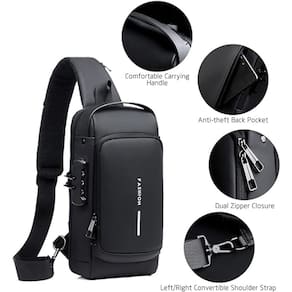 Pochet bolsa masculina c/ cadeado à prova d`água anti-roubo PRETA