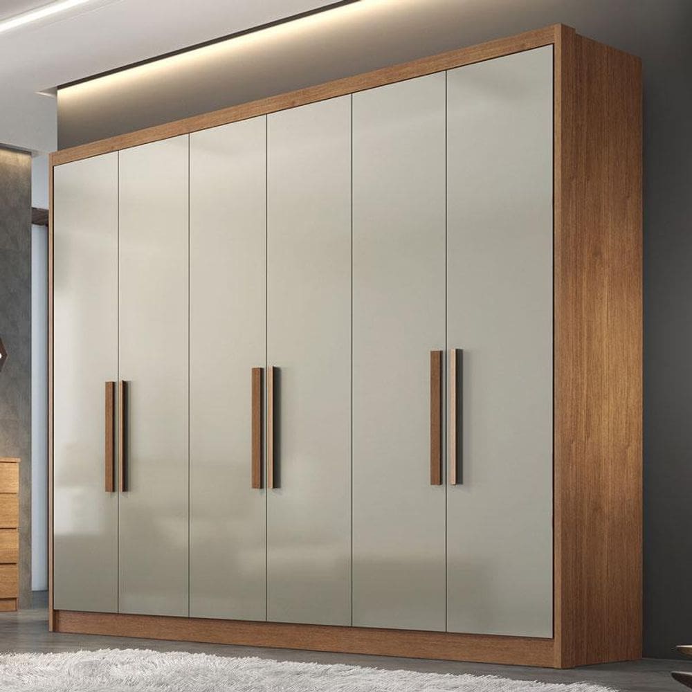 Guarda Roupa Casal Ambiente Linea 6 Portas 4 Gavetas Cumaru 25 Fendi com Nicho – Novo Horizonte