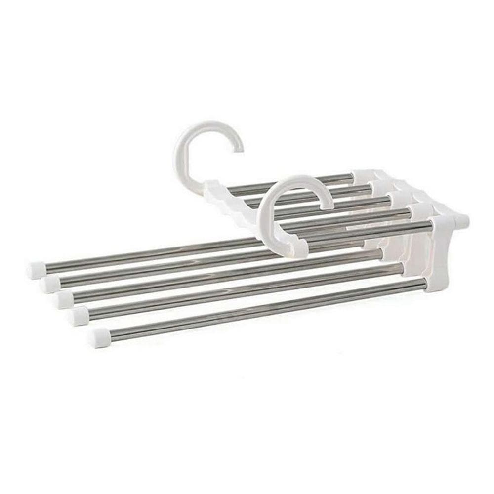 Cabide Multifuncional Para Calças 5 Divisórias Inox- Branco