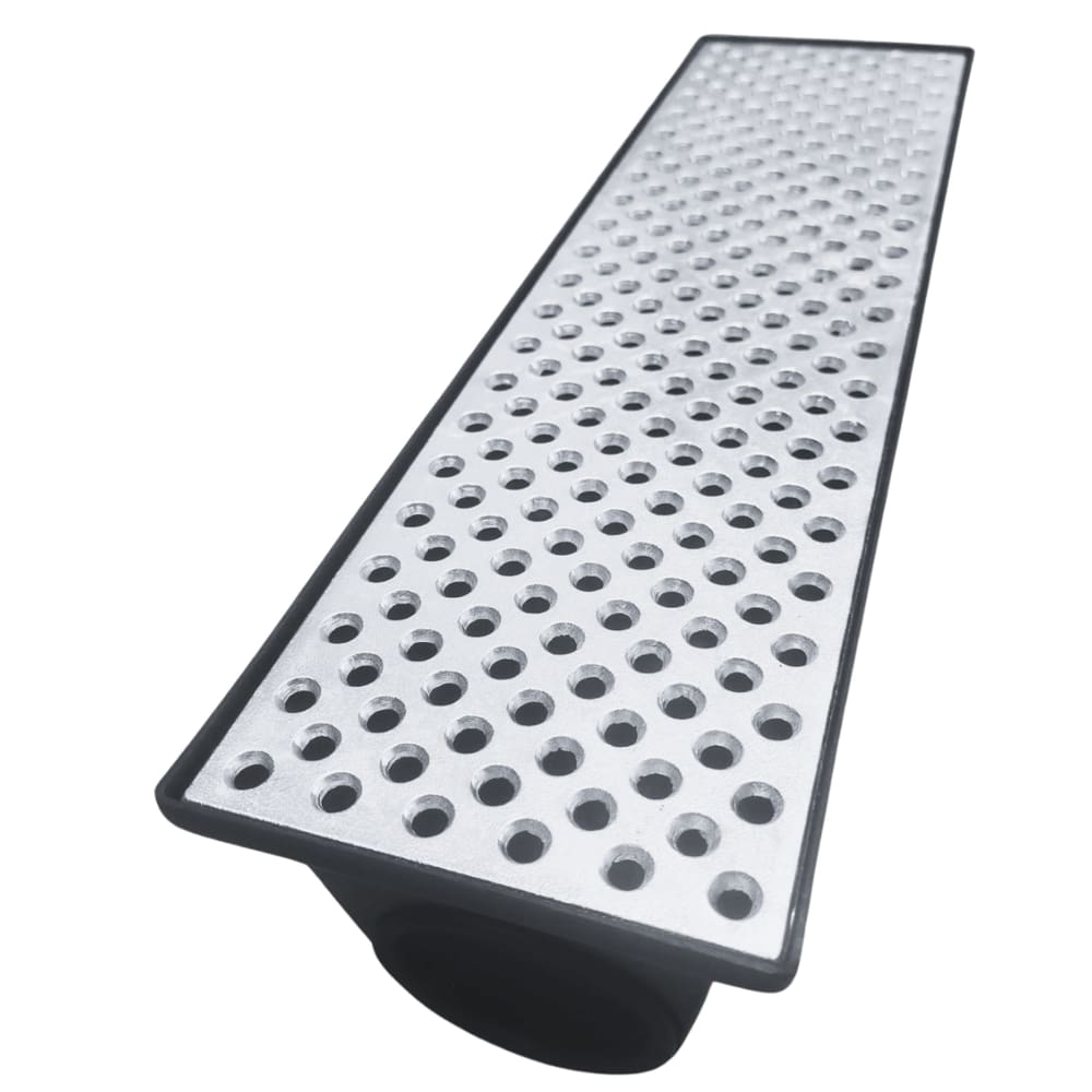 Ralo Linear 15x50 com 3 Saídas 75mm Alumínio Bolinha Coletor Plástico Drenagem Externa