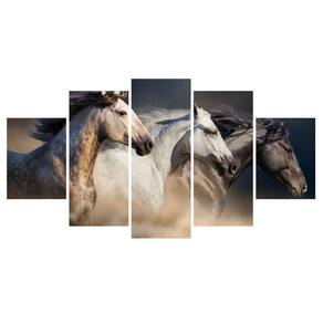 Kit Quadros Decorativos Sala Cavalos Fazenda Mosaico Corrida
