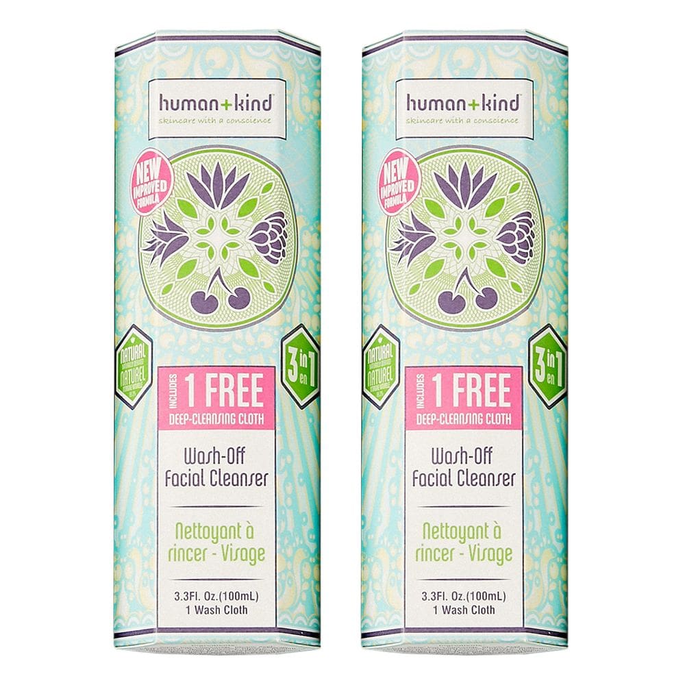 Limpador facial Human+Kind Wash-Off 3 em 1, 100 ml, pacote com 2