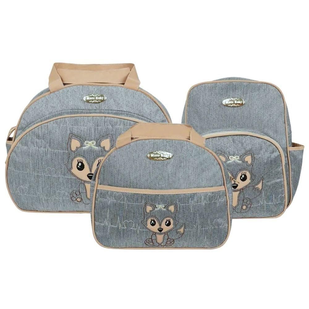 Kit Bolsas Maternidade Raposinha Baby Style Cinza E Caramelo