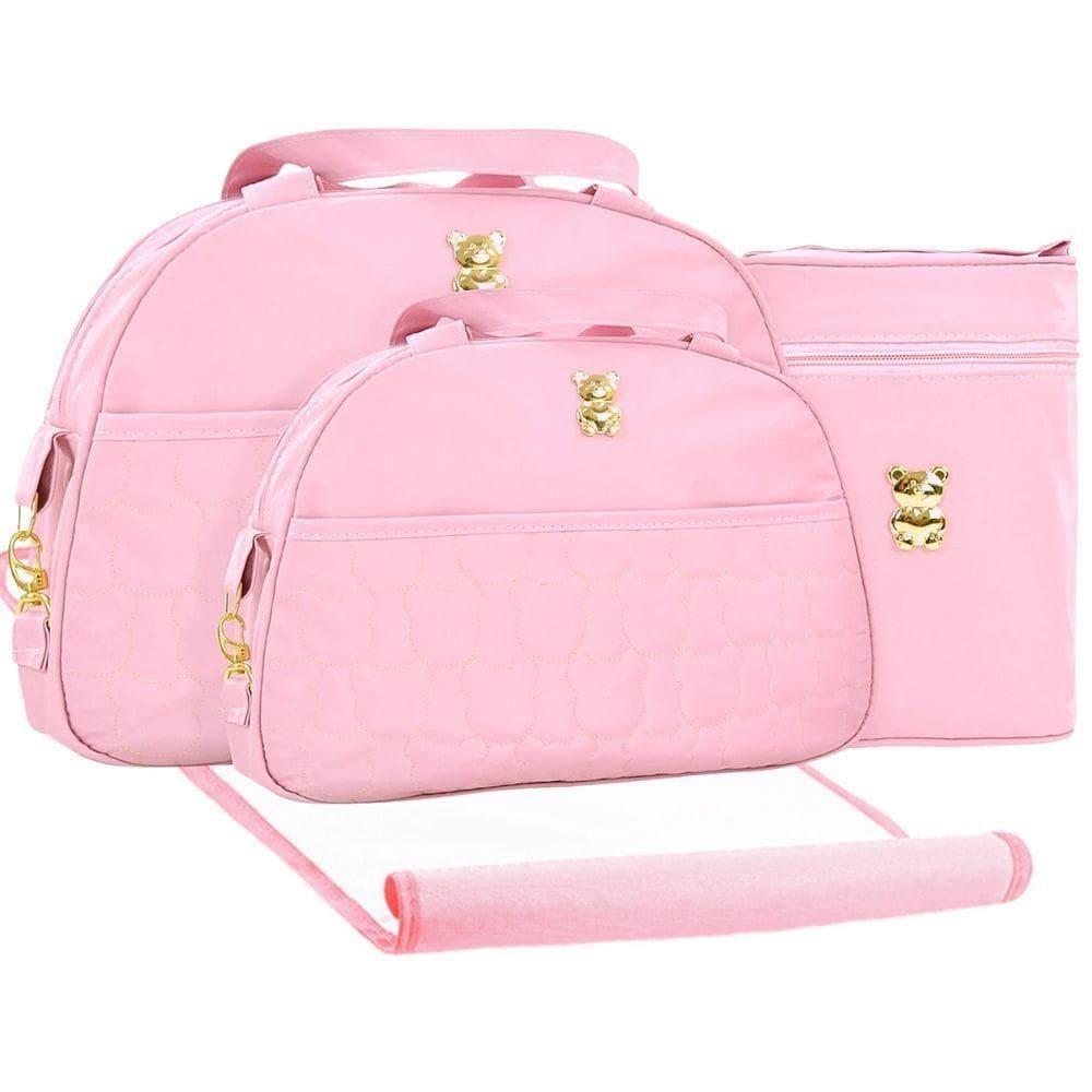 Kit Bolsas Maternidade Urso Bordado Baby Rosa