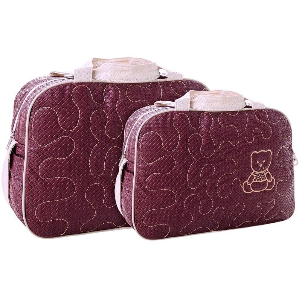 Kit Bolsas Maternidade Ursinho Bordado Baby Vinho