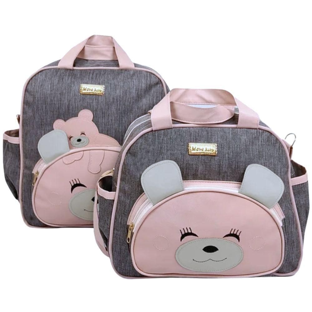Kit Bolsas Maternidade Ursinho Baby Exclusive Chumbo E Rosé