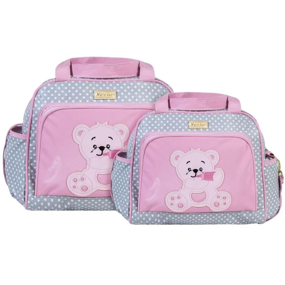 Kit Bolsas Maternidade Ursinho Baby Passeio Cinza E Rosa