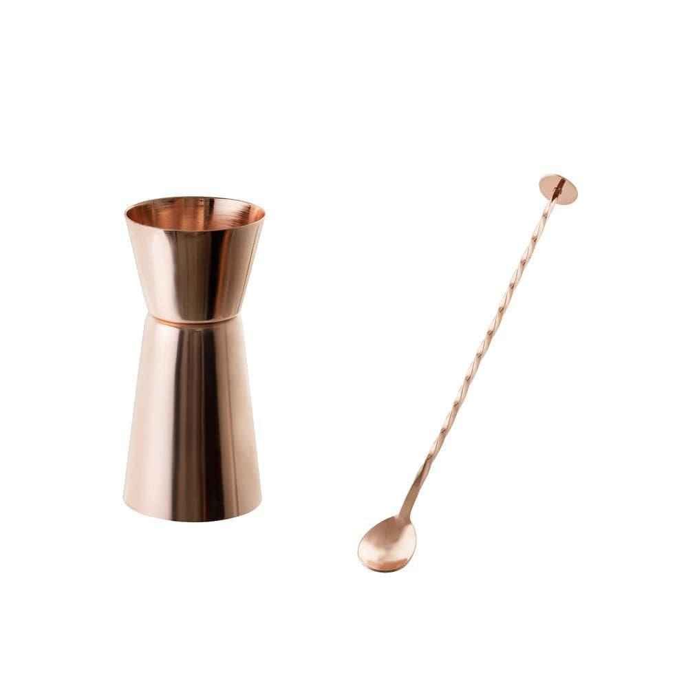 Dosador Duplo E Colher Bailarina Para Drinks - Inox Cobre