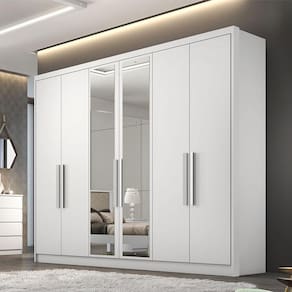 Guarda Roupa Casal Ambiente Linea 6 Portas 4 Gavetas Neve com Espelho – Novo Horizonte