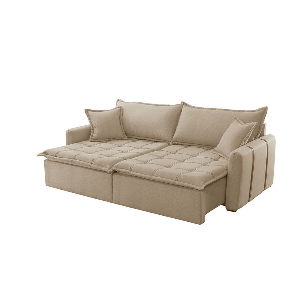 Sofá Cama Linho em Madeira Eucalipto 200cm Braço 20cm Arizona Meu Sofá Online