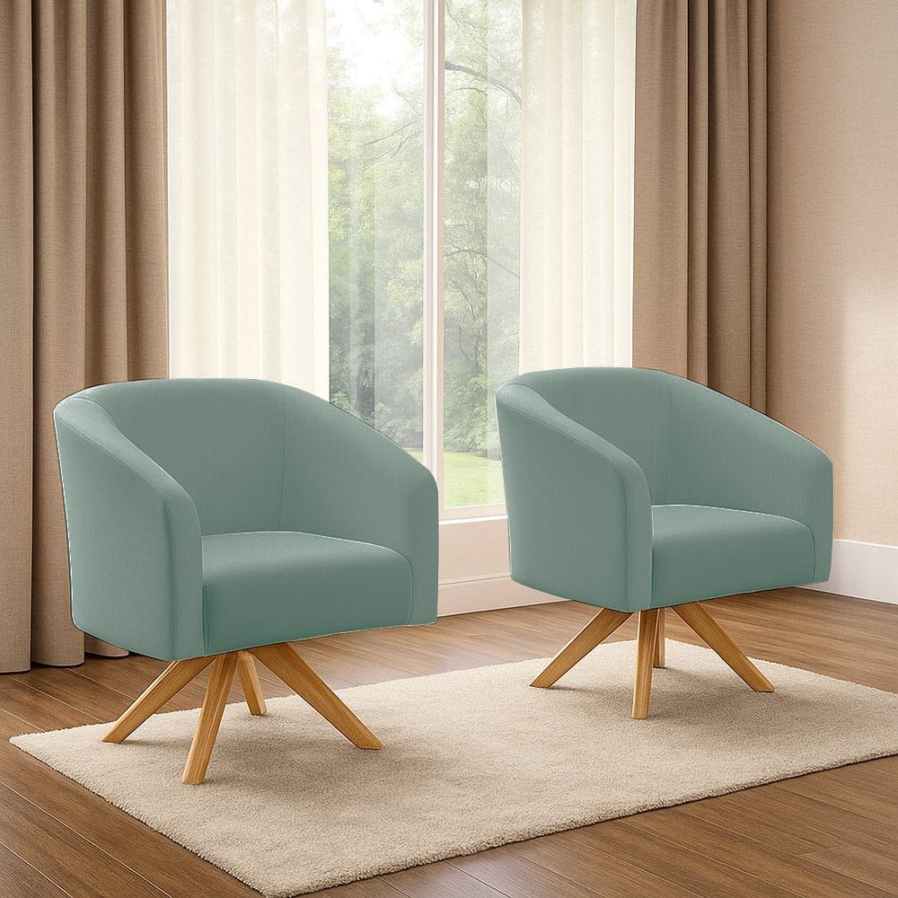 Poltrona Decorativa Giratória MA30 Kit 2 Stella Cotelê Int/Veludo Menta D03 - D`Rossi