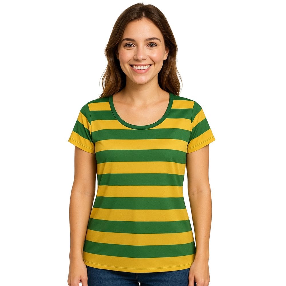 Camiseta Manga Curta Torcedora Brasil Listrada Verde Amarela