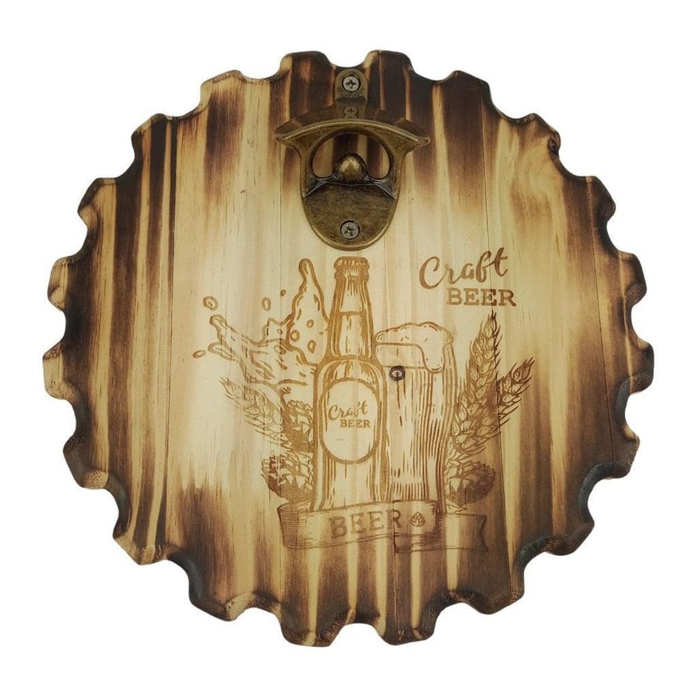 Abridor Parede Decorado Tampinha Garrafa Madeira Beer