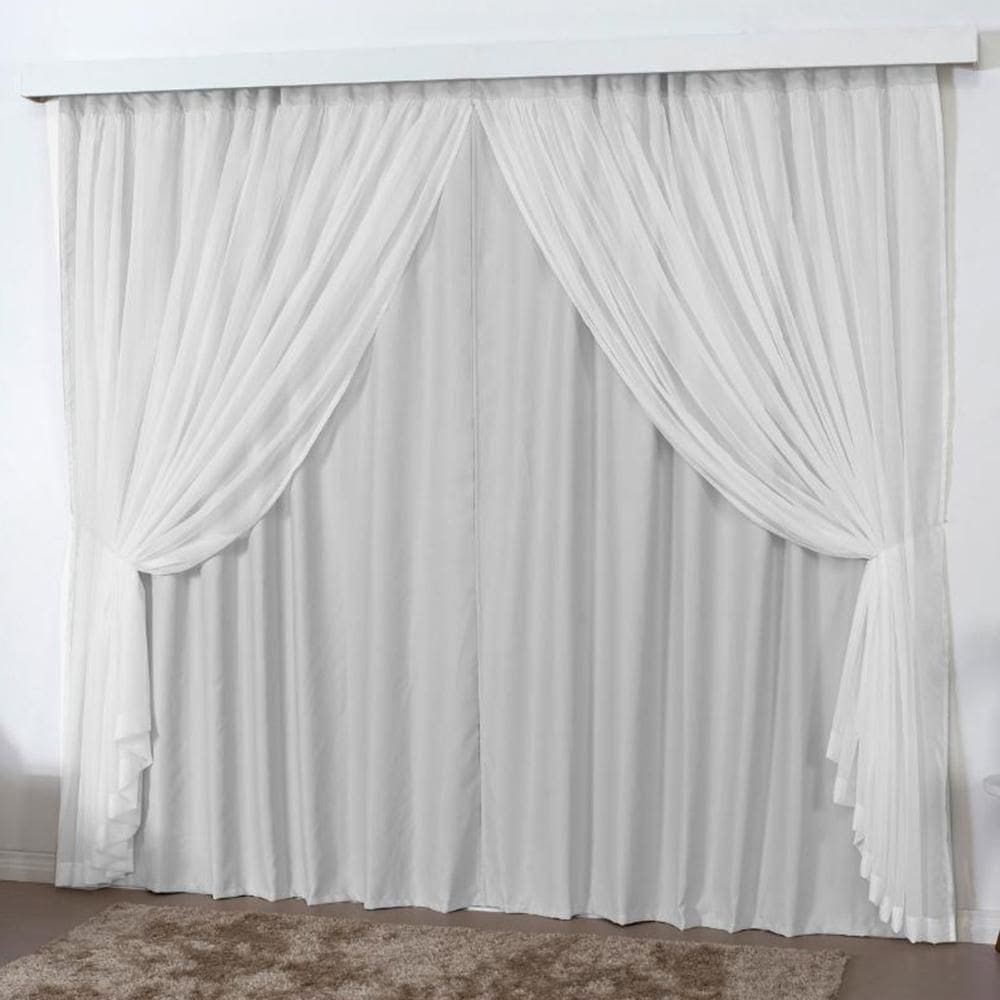 Cortina Sala Quarto Blackout Voal Trilho Comum 2M Cinza