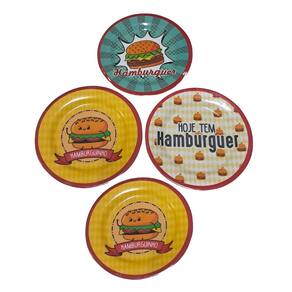 Kit 4 Pratos Raso Em Melamina Redondo Para Hamburguer 20cm