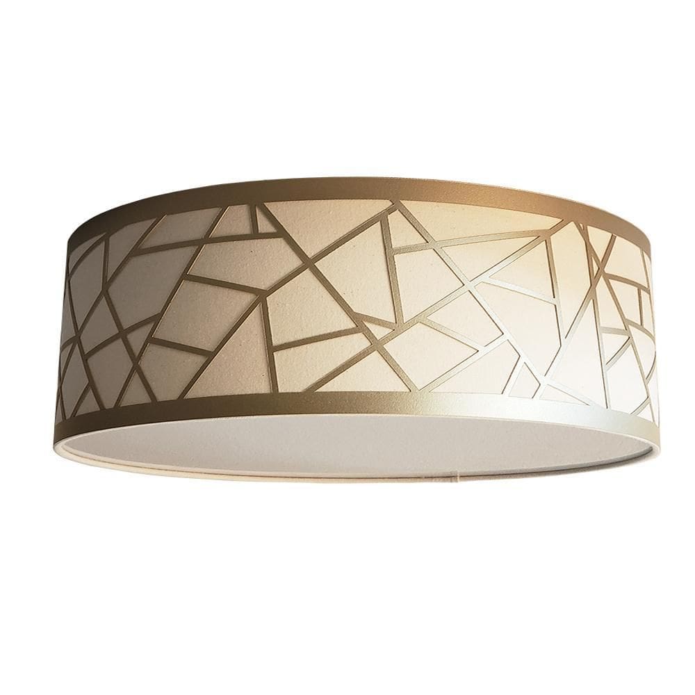 Luminária Plafon Recorte Bronze Cúpula Em Tecido Cru 50X15