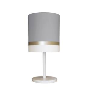Abajur Faixas Bronze Base Branco Cúpula Cinza 20X42