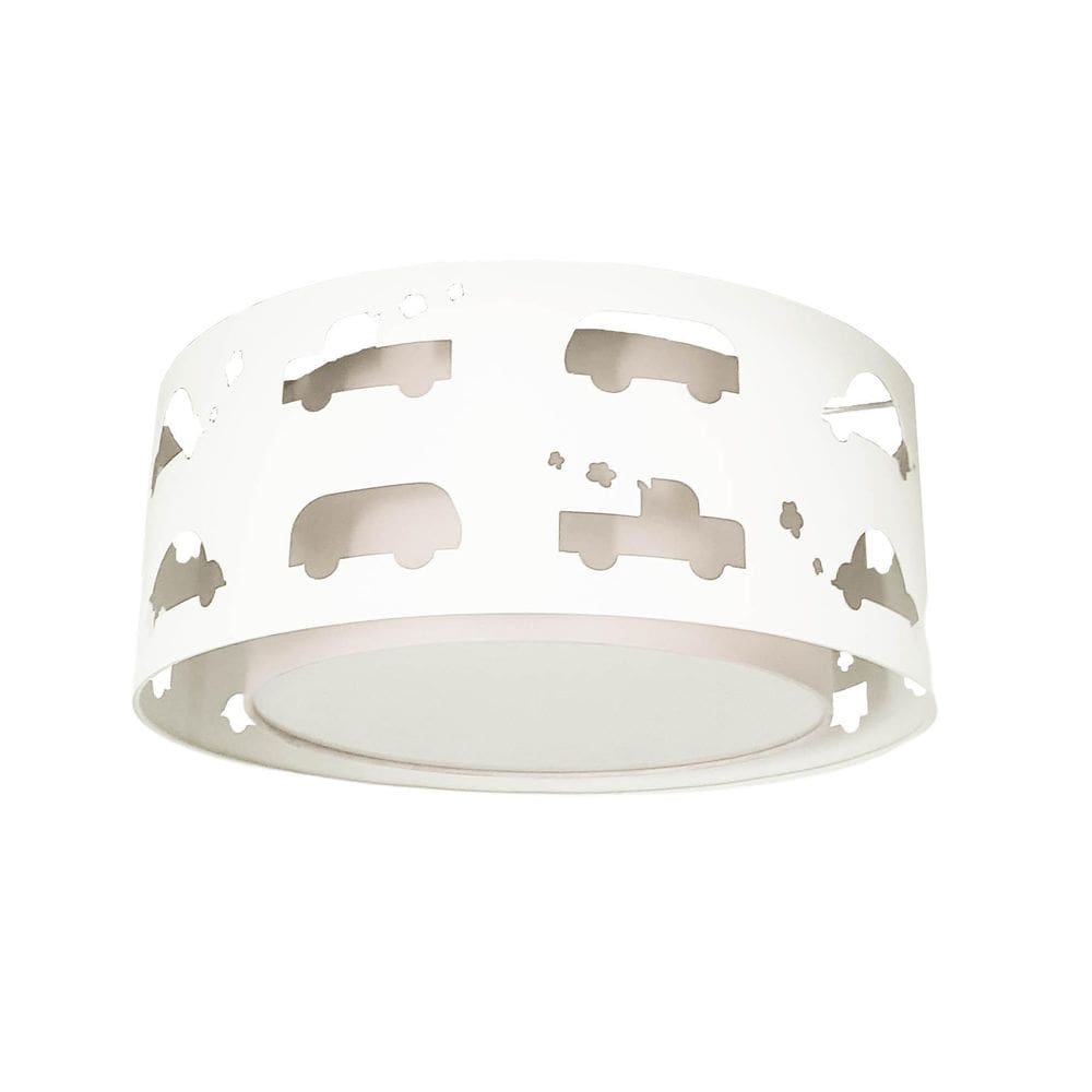 Luminária Infantil Plafon Carrinhos Branco 50X16